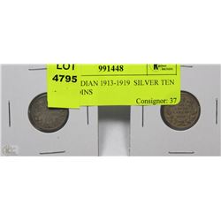 G) CANADIAN 1913-1919  SILVER TEN CENT COINS