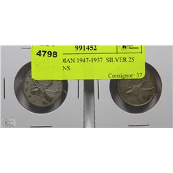 K) CANADIAN 1947-1957  SILVER 25 CENT COINS