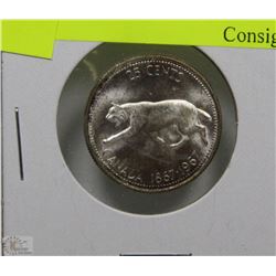 L) CANADIAN 1967 SILVER 25 CENT COIN FROM MINT