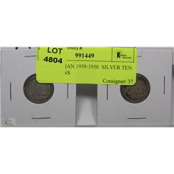 H) CANADIAN 1939-1950  SILVER TEN CENT COINS