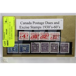 U)CANADA 10 POSTAGE  DUE & EXCISE STAMPS 1930-60'S