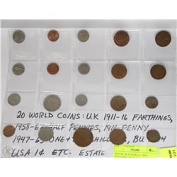 ESTATE OF 20 WORLD COINS INCLUDING UK,USA,CANADA