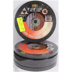 FIVE 5-PACKS OF 8" X 1/8" X 5/8" MASONRY DISKS