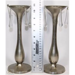 SET OF PEWTER TALL TEARDROP CANDLESTICKS