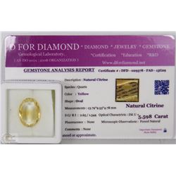 TRP12 NATURAL CITRINE 5.59 CT WITH COA
