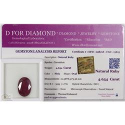 TRP18 NATURAL RED RUBY 4.63 WITH COA