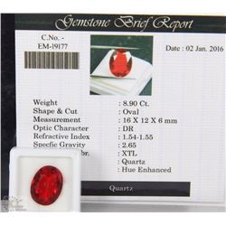 TRP36 QUARTZ 8.90CT HUE ENHANCED WITH COA