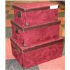 Image 1 : SET OF 3 BURGUNDY FELT NESTING BOXES W/ LEATHER