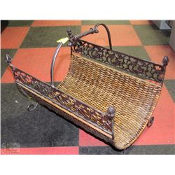 WICKER & WROUGHT IRON BLANKET HOLDER/MAGAZINE RACK