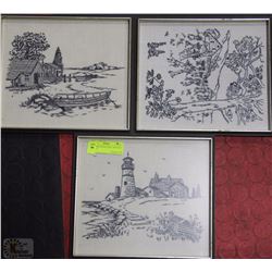 3 FRAMED NEEDLEPOINT ARTWORK 11" X 10"