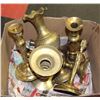 Image 1 : BOX OF BRASS WARE INCLUDING VASES AND CANDLE