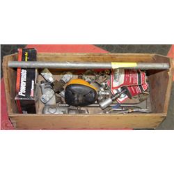 WOODEN TOOLBOX W/AIR TOOLS & FITTINGS