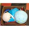 Image 1 : BOX WITH SPORTS EQUIPMENT AND GYMNASTICS BALL W/