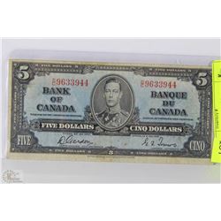 1937 CANADIAN $5 DOLLAR BILL