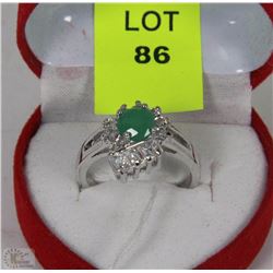 #11-ENHANCED NATURAL EMERALD&CZ  .925 SILVER RING