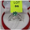 Image 1 : #11-ENHANCED NATURAL EMERALD&CZ  .925 SILVER RING