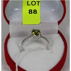#3-NATURAL PERIDOT & CZ .925 SILVER SIZE 6.5 RING