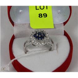 #8-TURKISH BLUE SAPPHIRE&CZ  .925 SILVER RING