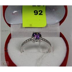 #5-NATURAL AMETHYST & CZ .925 SILVER SIZE 7 RING