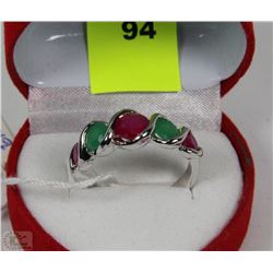 #12- NATURAL RUBY & EMERALD  .925 SILVER RING