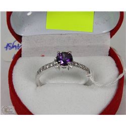 #6-NATURAL AMETHYST & CZ .925 SILVER SIZE 8 RING