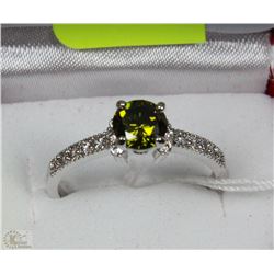 #4-NATURAL PERIDOT & CZ .925 SILVER SIZE 7.5 RING