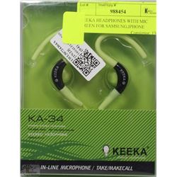 KEEKA HEADPHONES WITH MIC GREEN FOR SAMSUNG,IPHONE