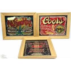 LOT OF 3 WOODEN FRAMED COORS BAR,JACK DANIELS &