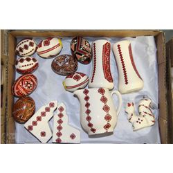 FLAT OF UKRAINIAN EGGS SALT AND PEPPER SHAKERS &