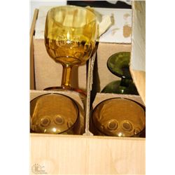 SET OF 12 COMPRESSION GLASS GOBLETS CLEAR, GREEN,