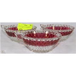 THREE UNUSUAL CRANBERRY CUT GLASS CUPS