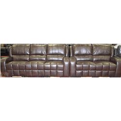 NEW BROWN LEATHERETTE RECLINING SOFA AND LOVE