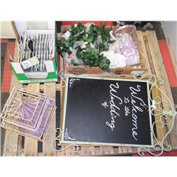 LOT OF WEDDING DECORATIONS INCLUDING BIRD CAGE,