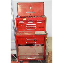 TWO PART RED TOOL BOX & CONTENTS