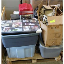 PALLET WITH 4 TOTES OF XMAS ACCESSORIES, POTS &