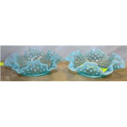 PAIR OF VINTAGE BLUE HOB NAIL GLASS DISHES