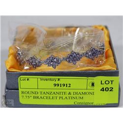 ROUND TANZANITE & DIAMOND 7.75" BRACELET PLATINUM