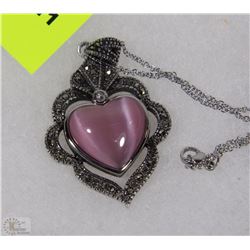 LAB CREATED PINK CATS EYE WITH SWISS MARCASITE