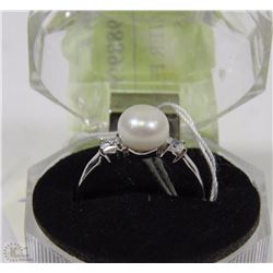 #25-FRESH WATER PEARL &CZ .925 SILVER RING