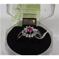 #5-NATURAL RED RUBY & CZ .925 SILVER RING