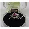 Image 1 : #5-NATURAL RED RUBY & CZ .925 SILVER RING
