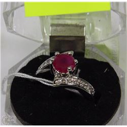 #8-NATURAL RED RUBY & CZ  .925 SILVER RING