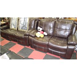 NEW DEXTER BROWN LEATHERETTE RECLINING SOFA