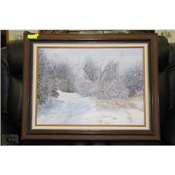 WINTER FOREST SCENE OIL ON CANVAS