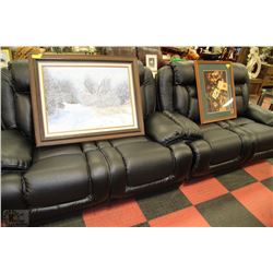 NEW BLACK PERFORATED LEATHER RECLINING LOVE SEATX2