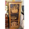 Image 1 : WOODEN AND GLASS PANTRY CABINET W/ WICKER BASKETS