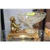 Image 1 : UNIQUE CRYSTAL FRUIT BOWL ON STAND WITH BOY FIGURE