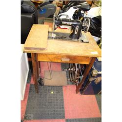 KAYSER SEWING MACHINE IN ANTIQUE PEDDLE CABINET