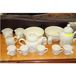 SET OF ROYAL DOULTAN BOWLS, TEAPOTS, CUPS, ETC.