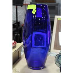 TALL  BLUE ART GLASS VASE 16"H